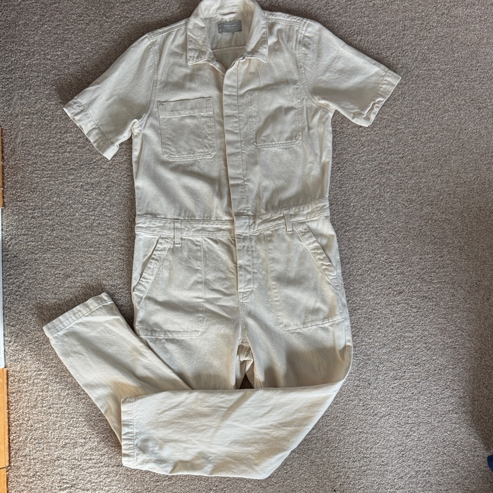 Everlane The Super-Soft Coverall Organic Cotton Women's Cream Jumpsuit Size 10 - Picture 6 of 12